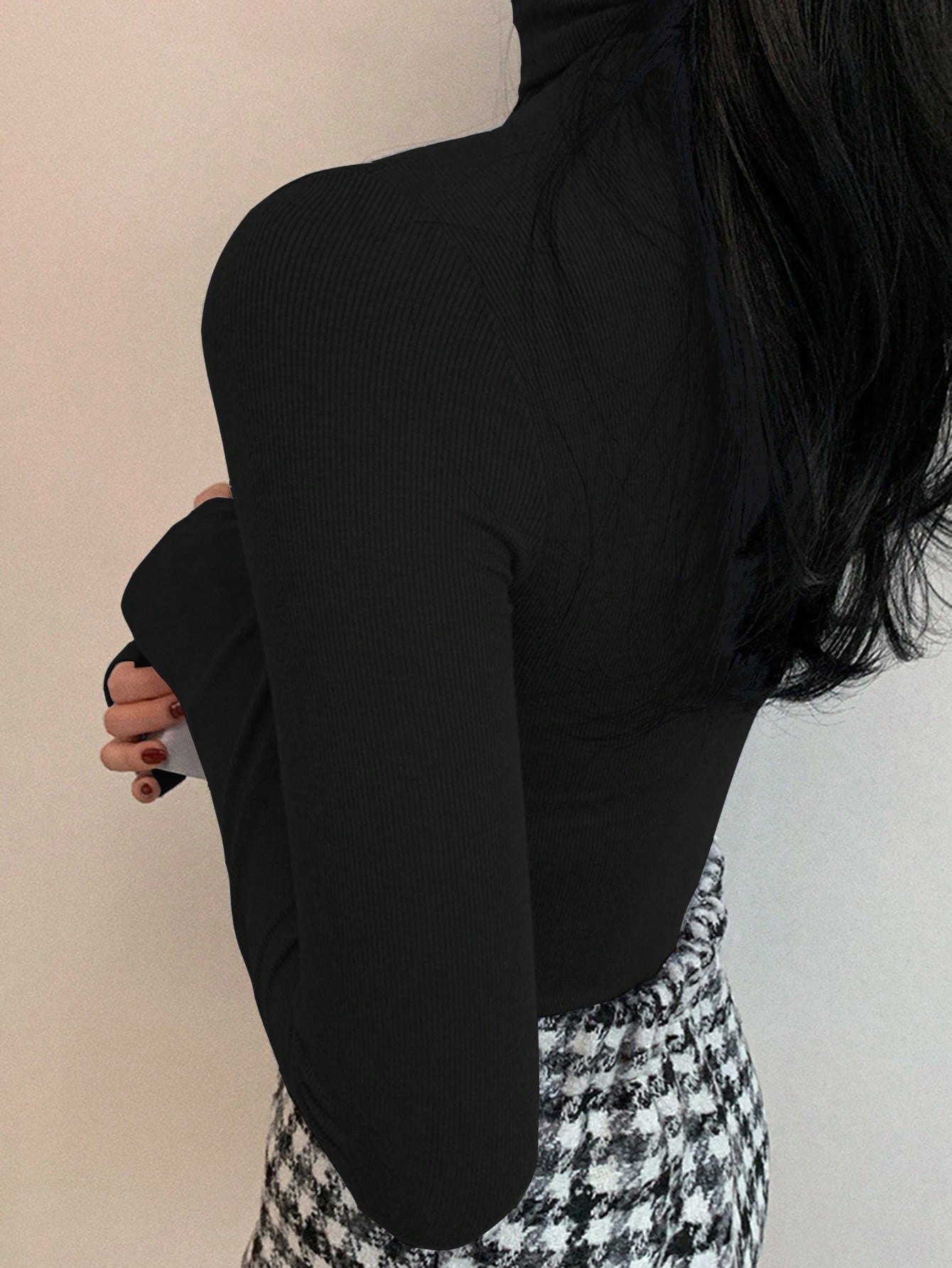 DAZY Femmes Couleur Unie Décontractée Polyvalente Col Roulé T-Shirt Moulant à Manches Longues