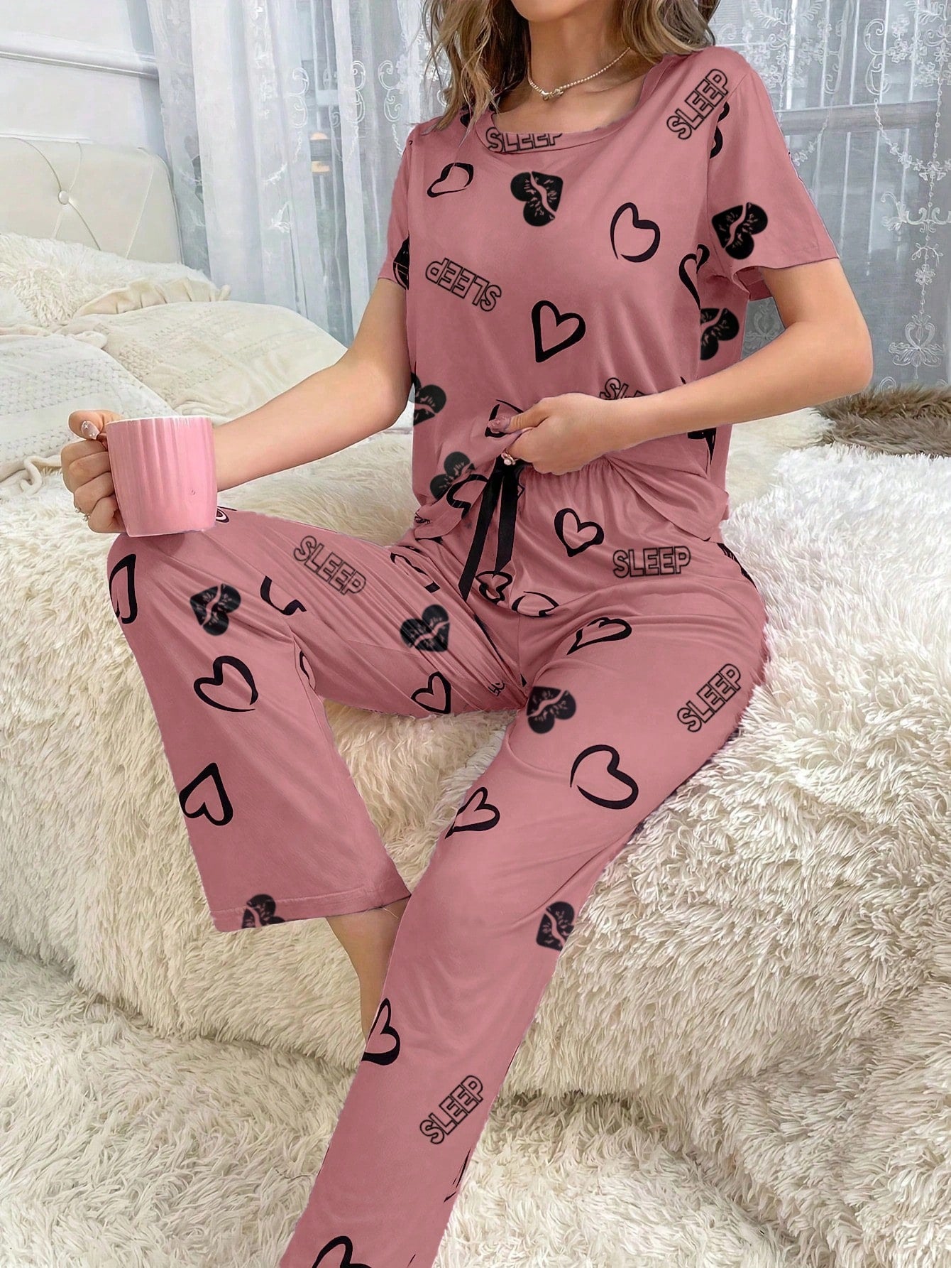 Women's Short-Sleeve Pajama Set with Matching Bottoms
