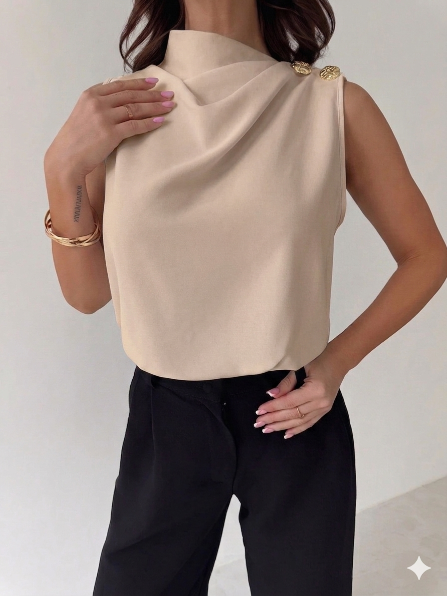 Firerie Elegant Coffee Brown Asymmetric Pleated