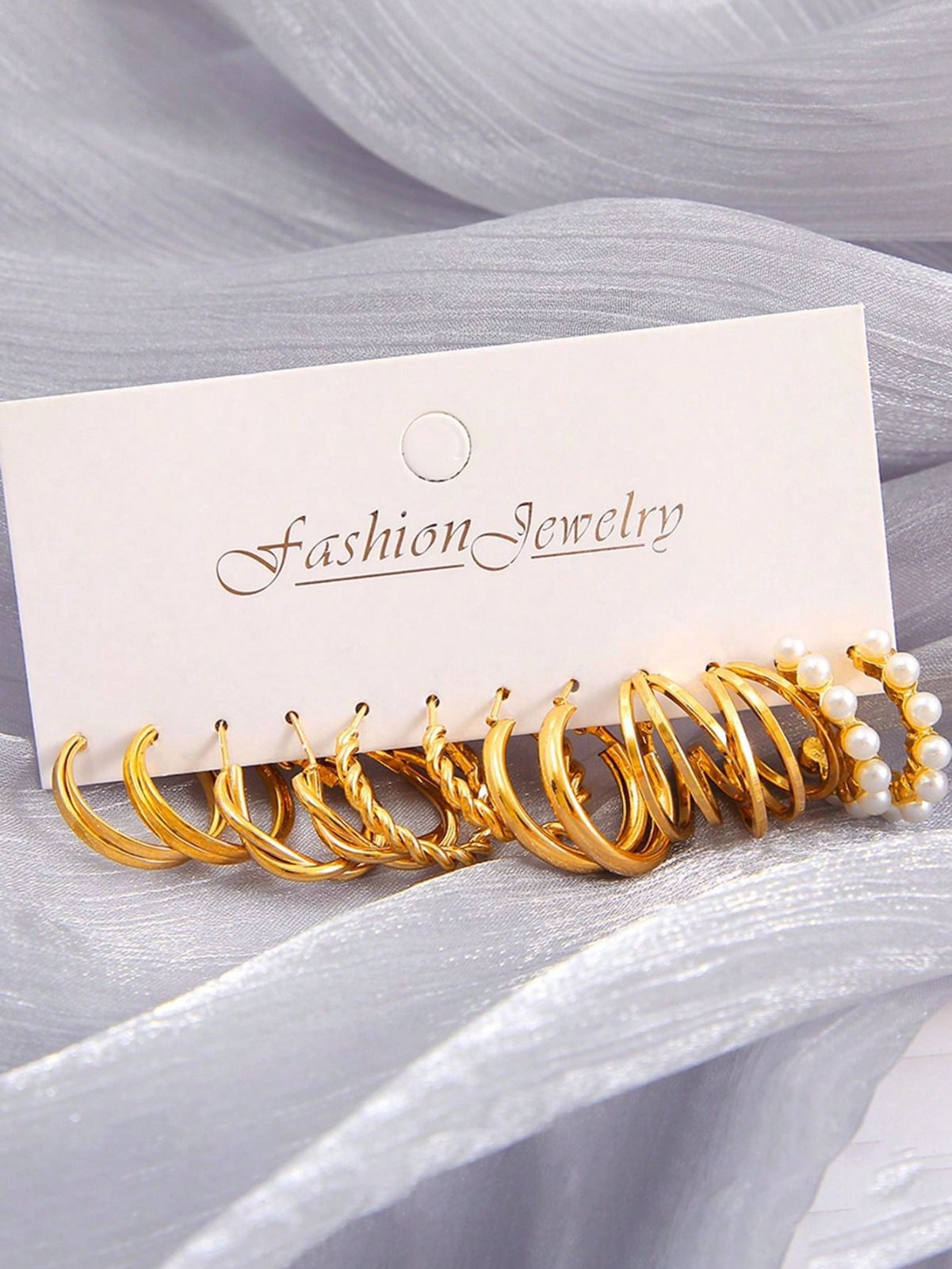 Ensemble De 6 Boucles D'oreilles Simples En Perles Fausses Et En Géométrie Métallique Pour Les Femmes