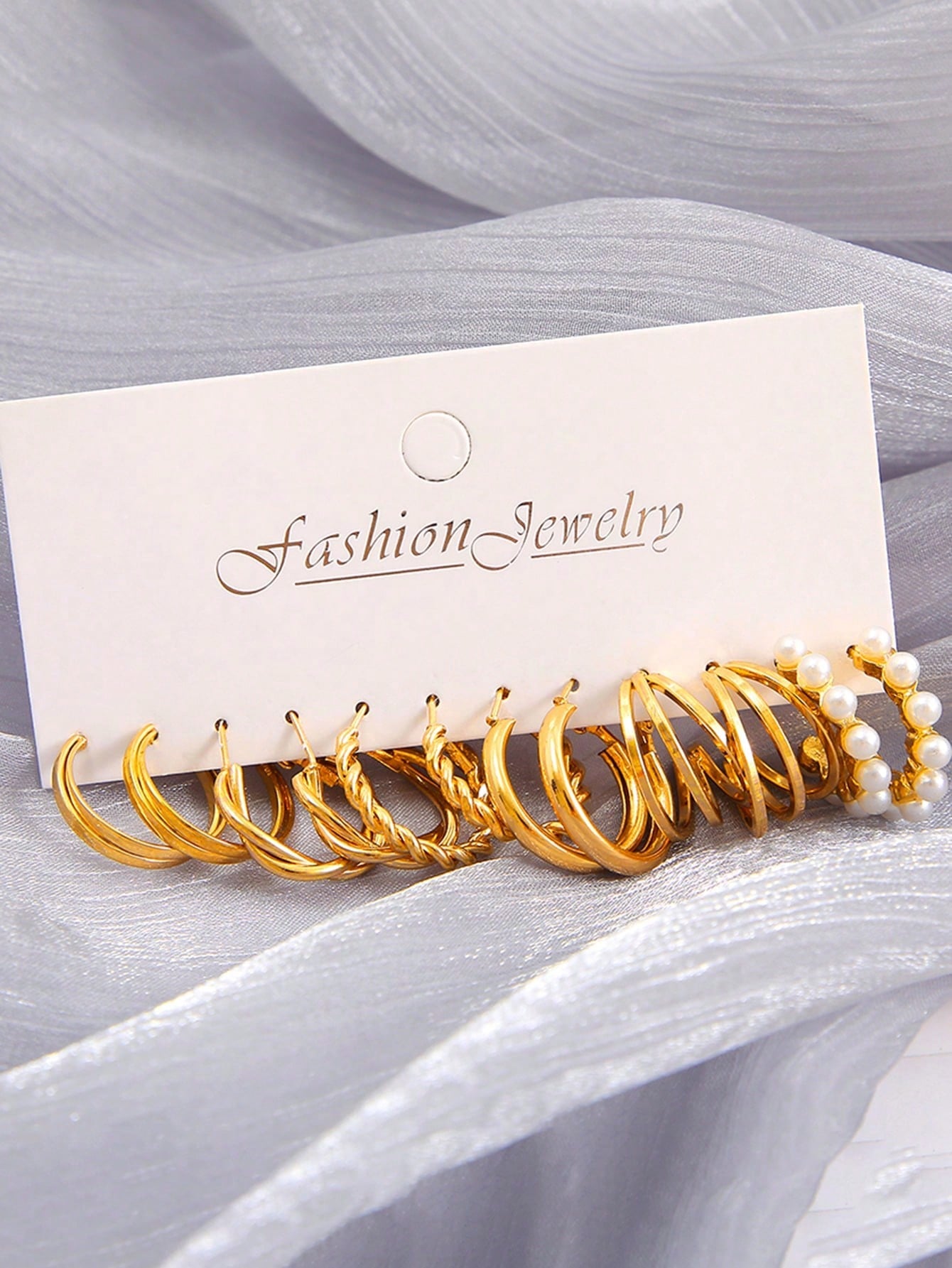 Ensemble De 6 Boucles D'oreilles Simples En Perles Fausses Et En Géométrie Métallique Pour Les Femmes