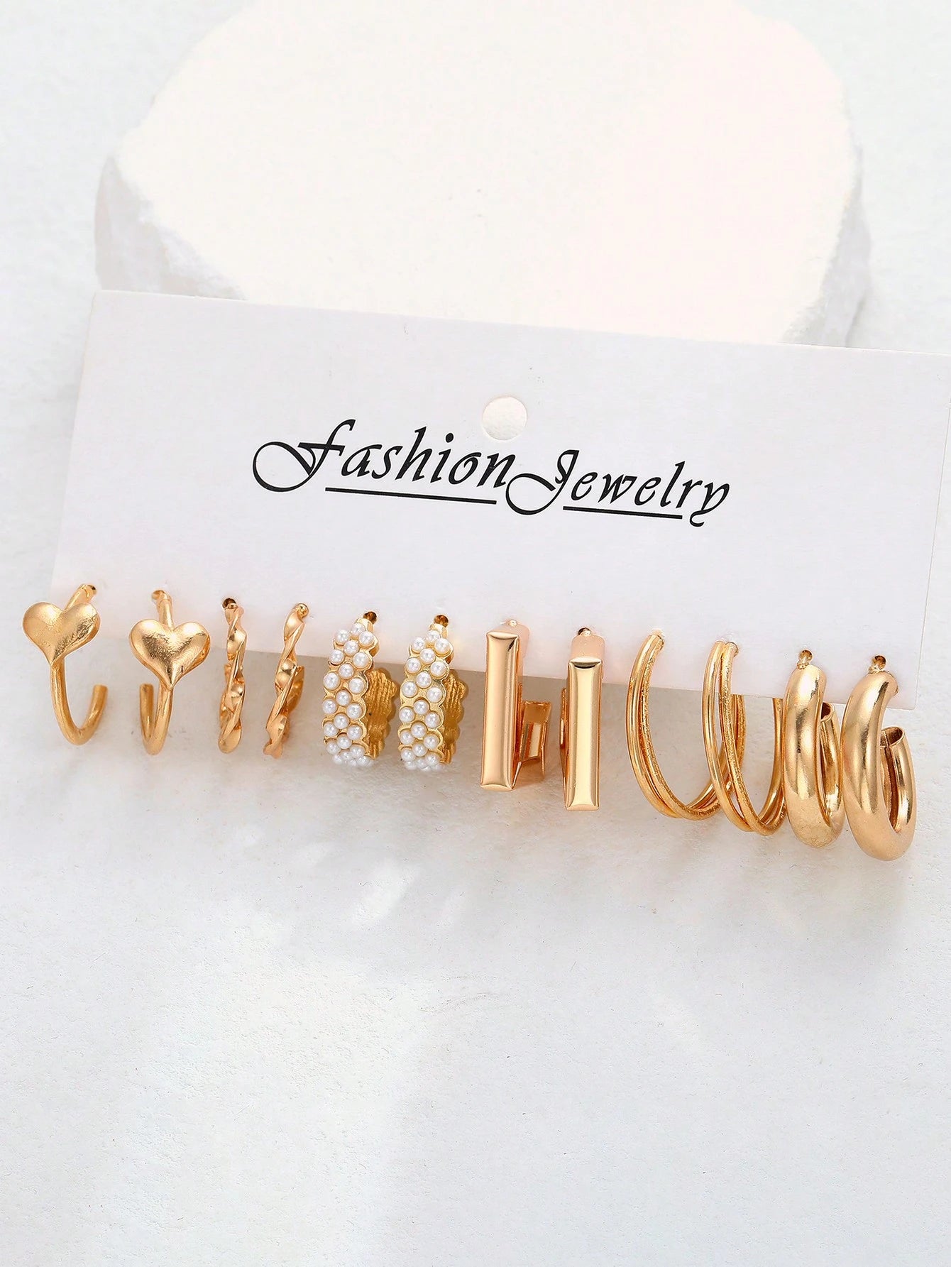 Ensemble De 6 Boucles D'oreilles Simples En Perles Fausses Et En Géométrie Métallique Pour Les Femmes
