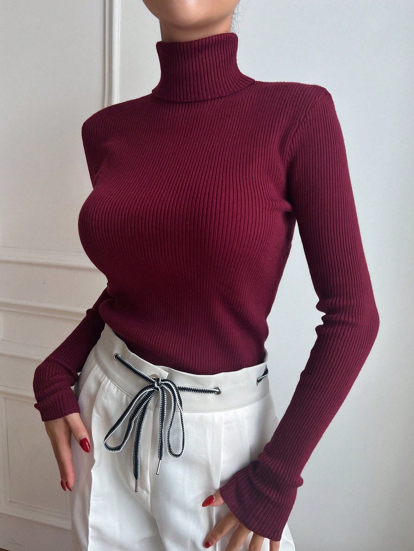 DAZY Pull col roulé côtelé, hauts à manches longues, vêtements d'automne pour femmes