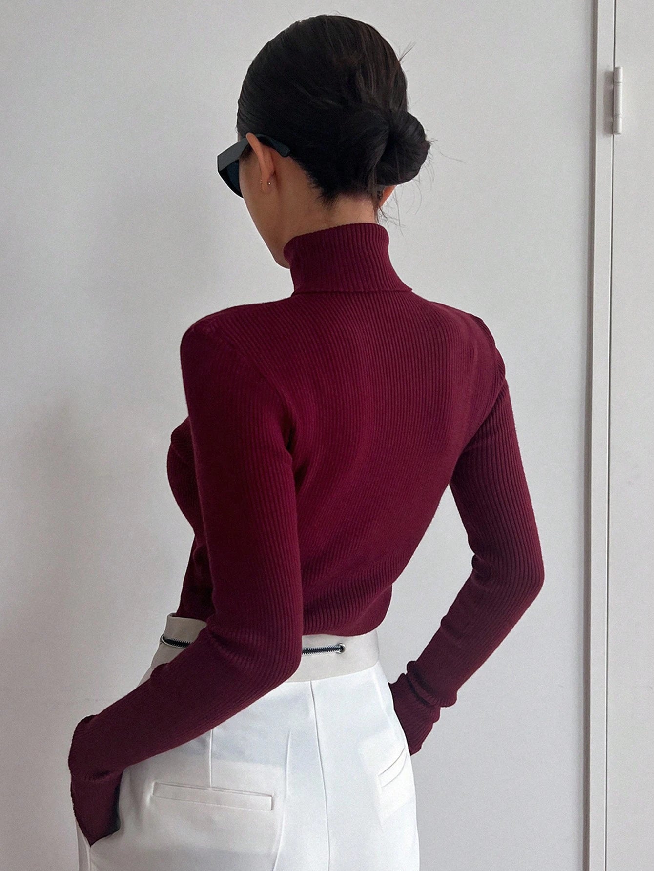 DAZY Pull col roulé côtelé, hauts à manches longues, vêtements d'automne pour femmes