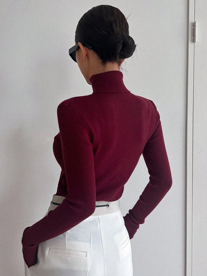 DAZY Pull col roulé côtelé, hauts à manches longues, vêtements d'automne pour femmes