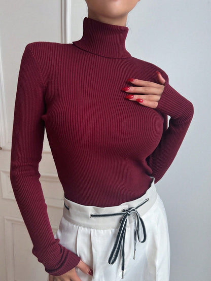 DAZY Pull col roulé côtelé, hauts à manches longues, vêtements d'automne pour femmes