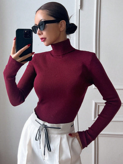 DAZY Pull col roulé côtelé, hauts à manches longues, vêtements d'automne pour femmes