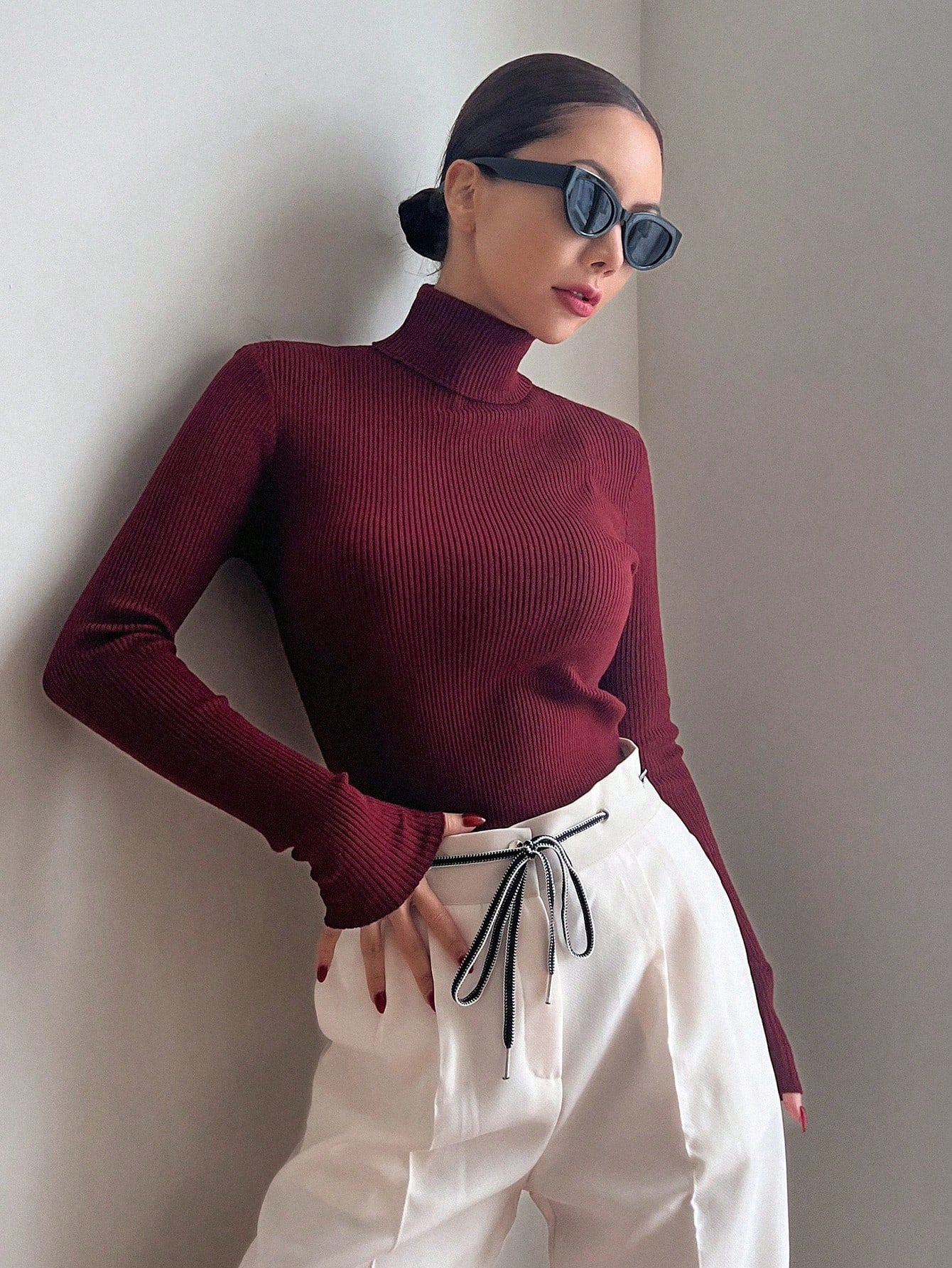 DAZY Pull col roulé côtelé, hauts à manches longues, vêtements d'automne pour femmes
