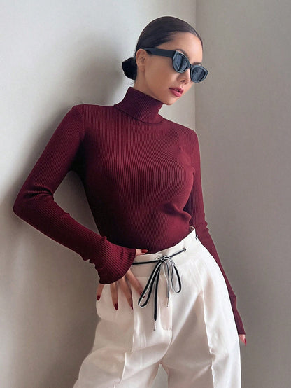 DAZY Pull col roulé côtelé, hauts à manches longues, vêtements d'automne pour femmes