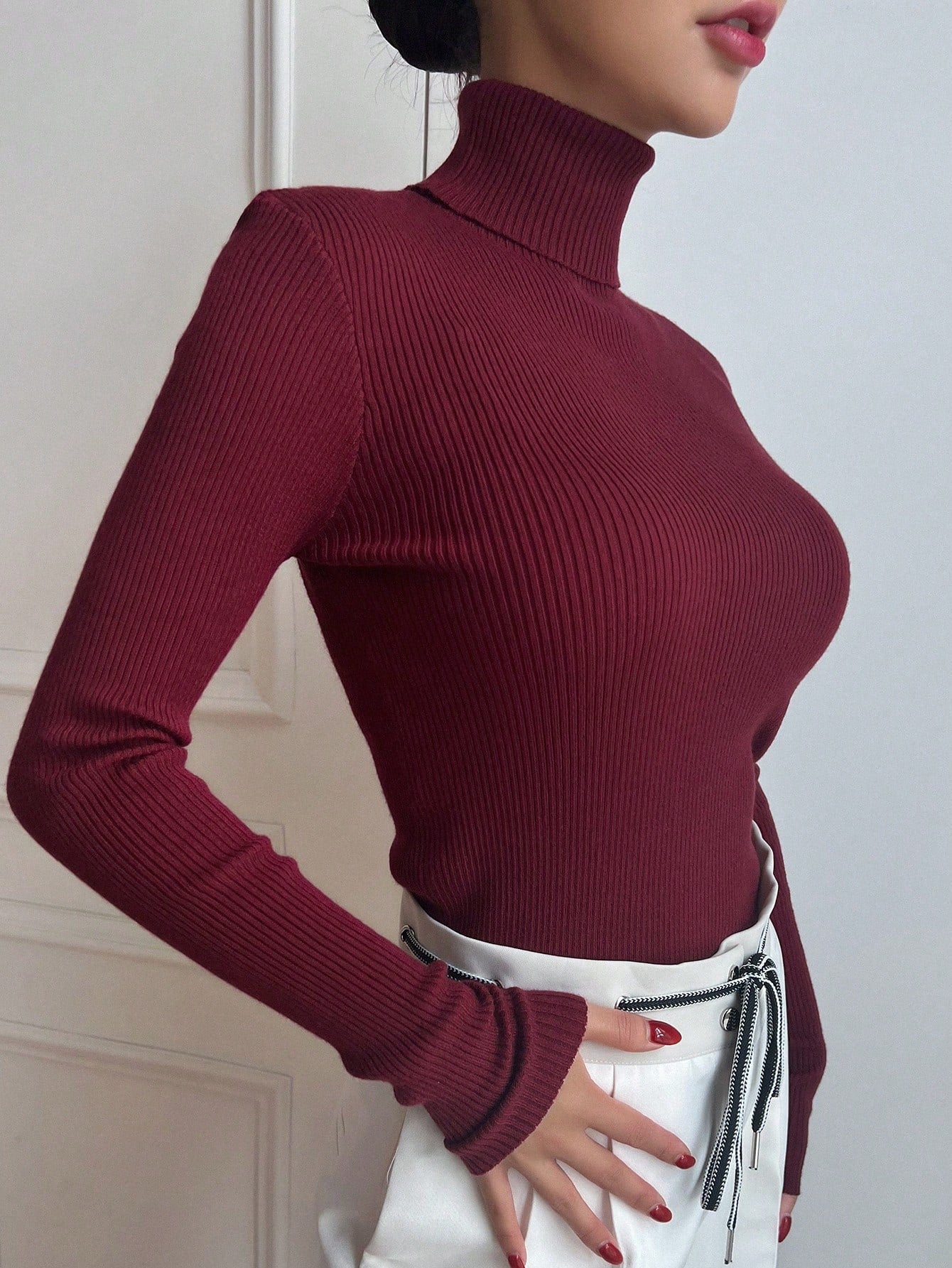 DAZY Pull col roulé côtelé, hauts à manches longues, vêtements d'automne pour femmes