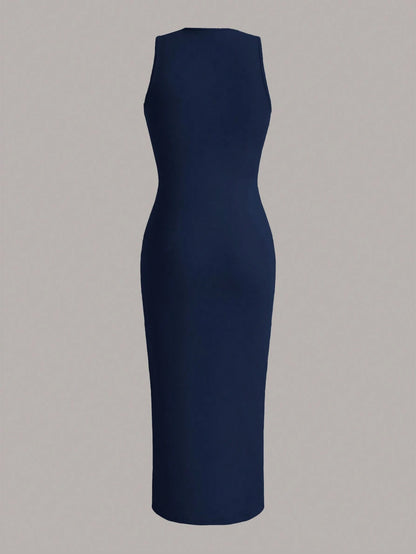 SHEIN EZwear Robe d'été avec taille froncée unie, robes d'été pour femmes