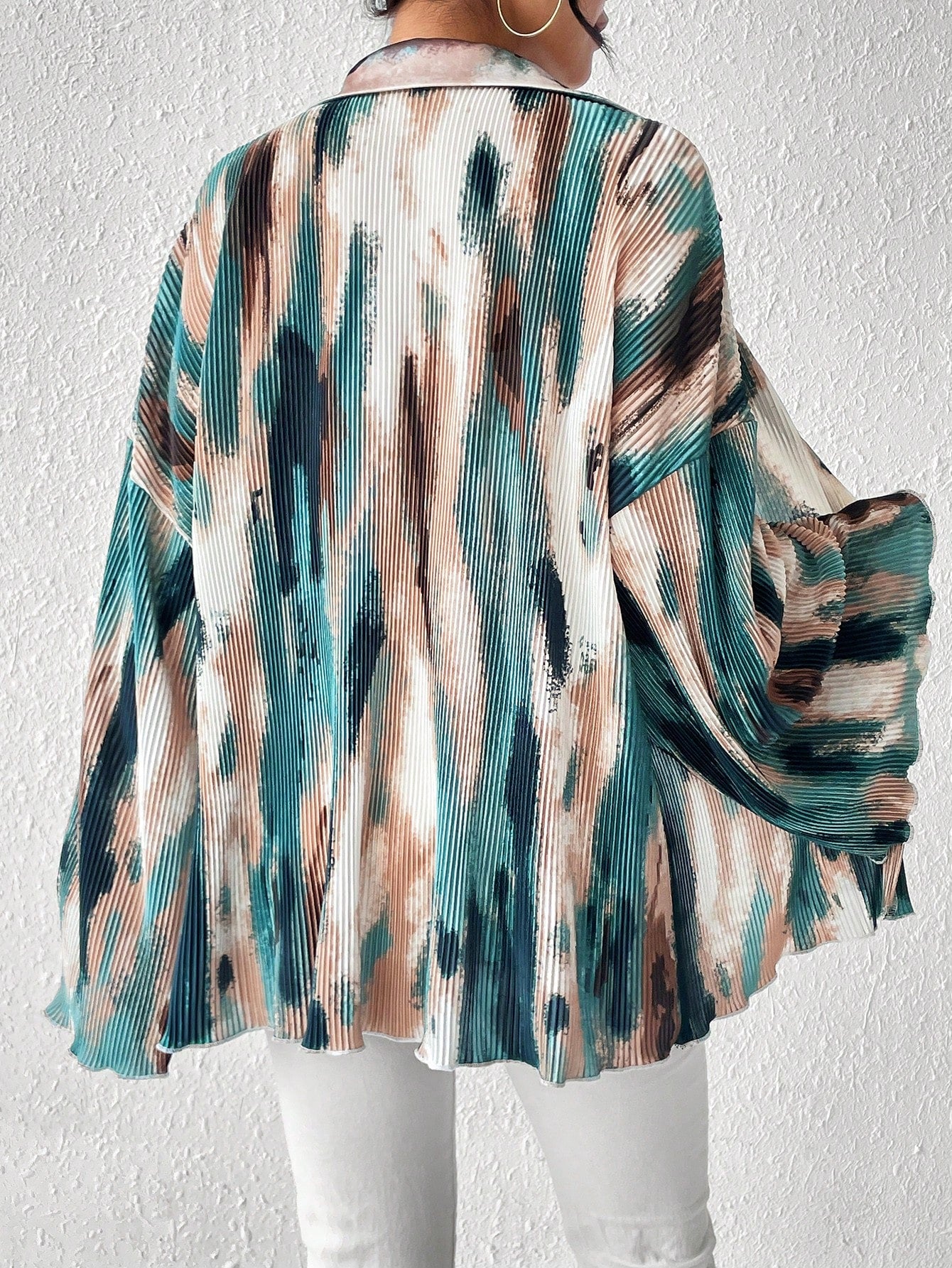 SHEIN Unity Chemise plissée à manches évasées tie-dye pour femmes
