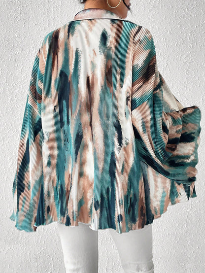 SHEIN Unity Chemise plissée à manches évasées tie-dye pour femmes