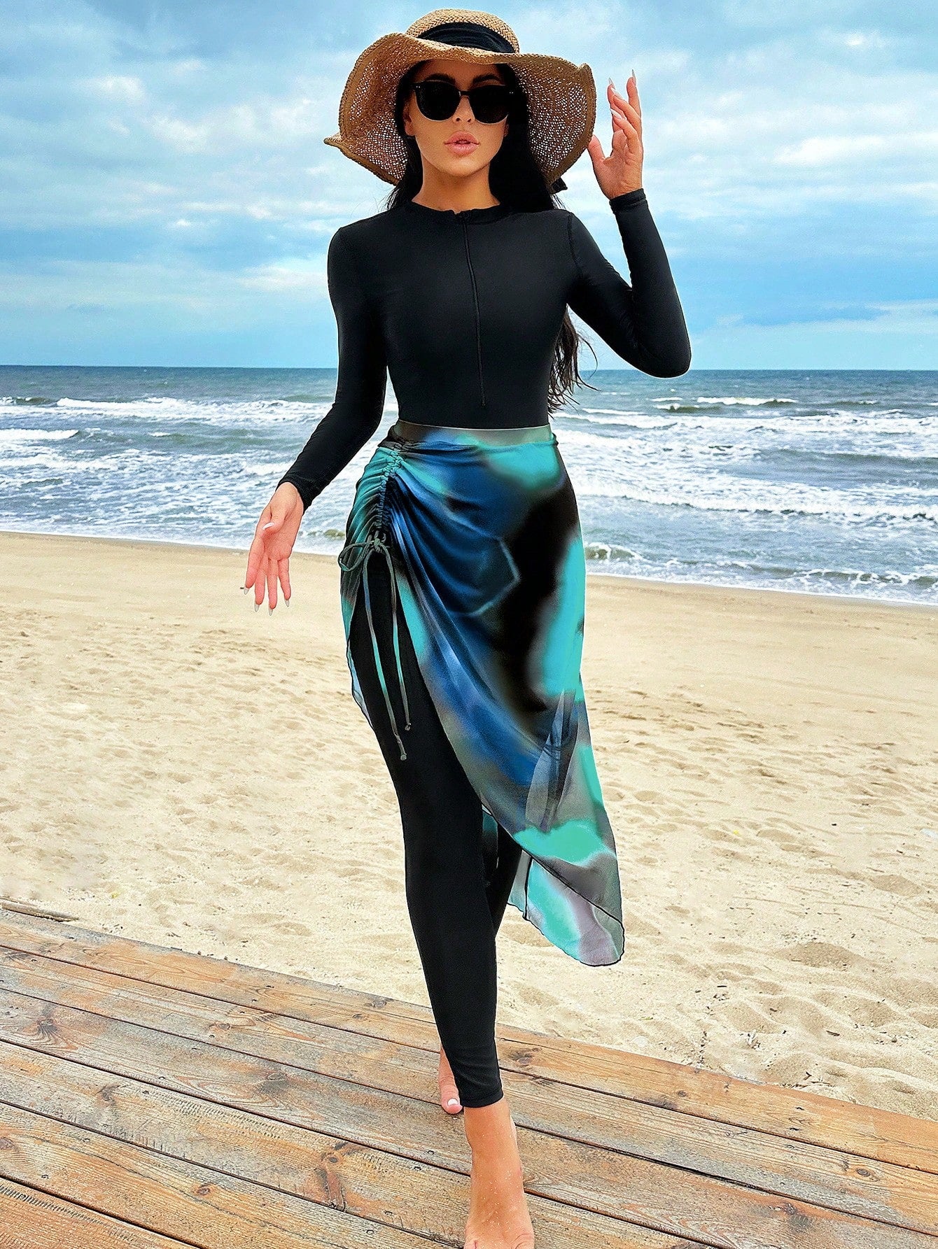 Swim Shayni Traje de baño de una sola pieza para mujer, conjunto de ropa árabe de verano