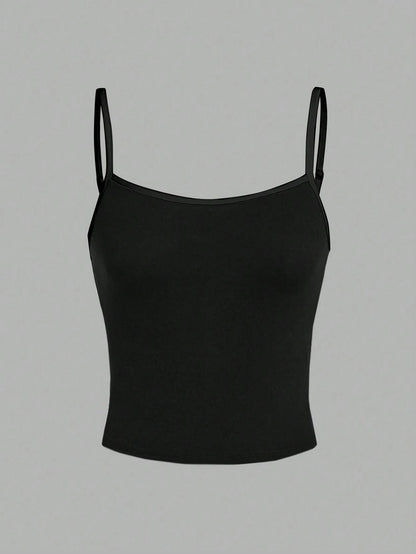 SHEIN EZwear Débardeur court casual de couleur unie, débardeur ajusté pour femme convenant pour l'été