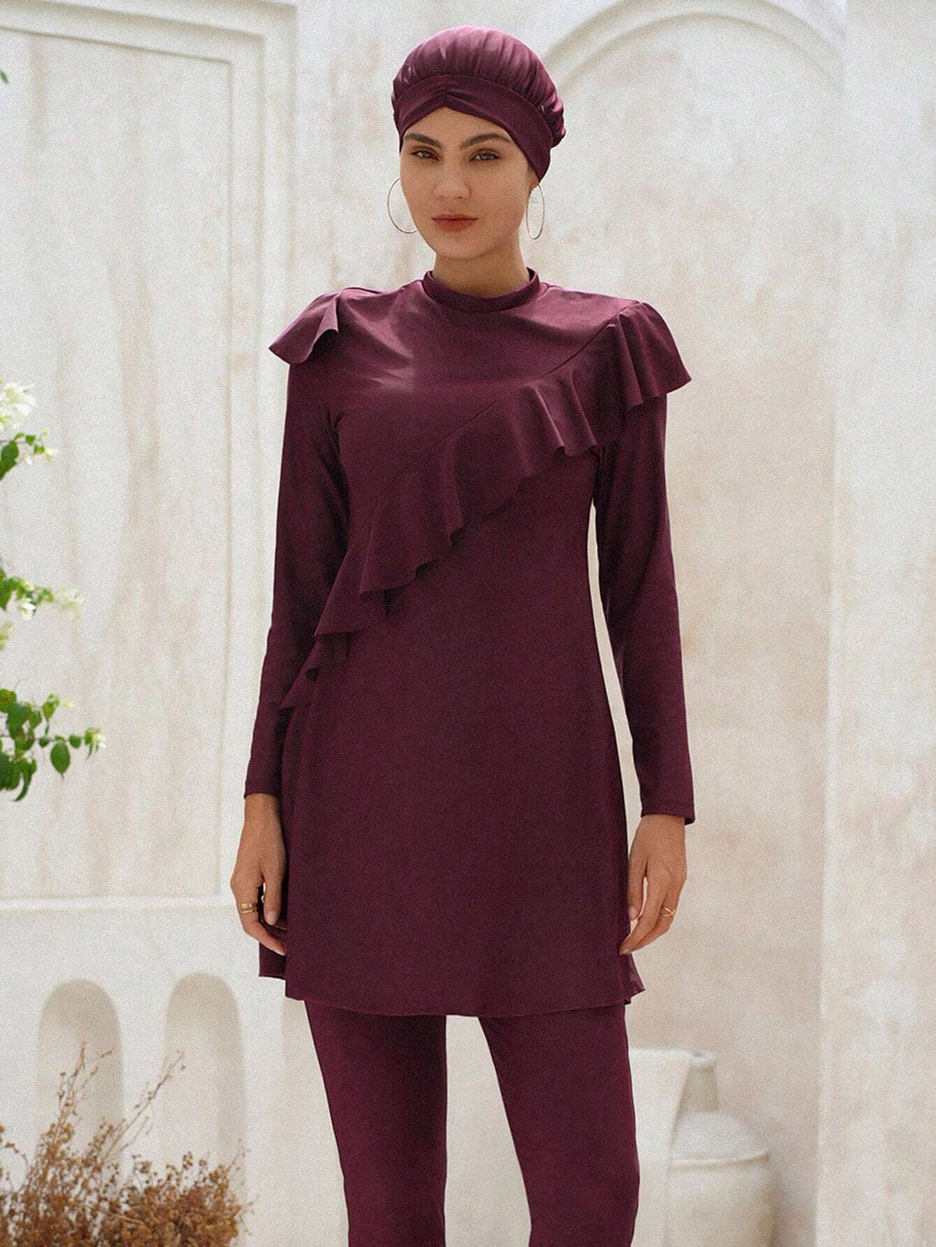 Swim Mulvari Full Coverage Summer Burkini with Ruffles for the Beach