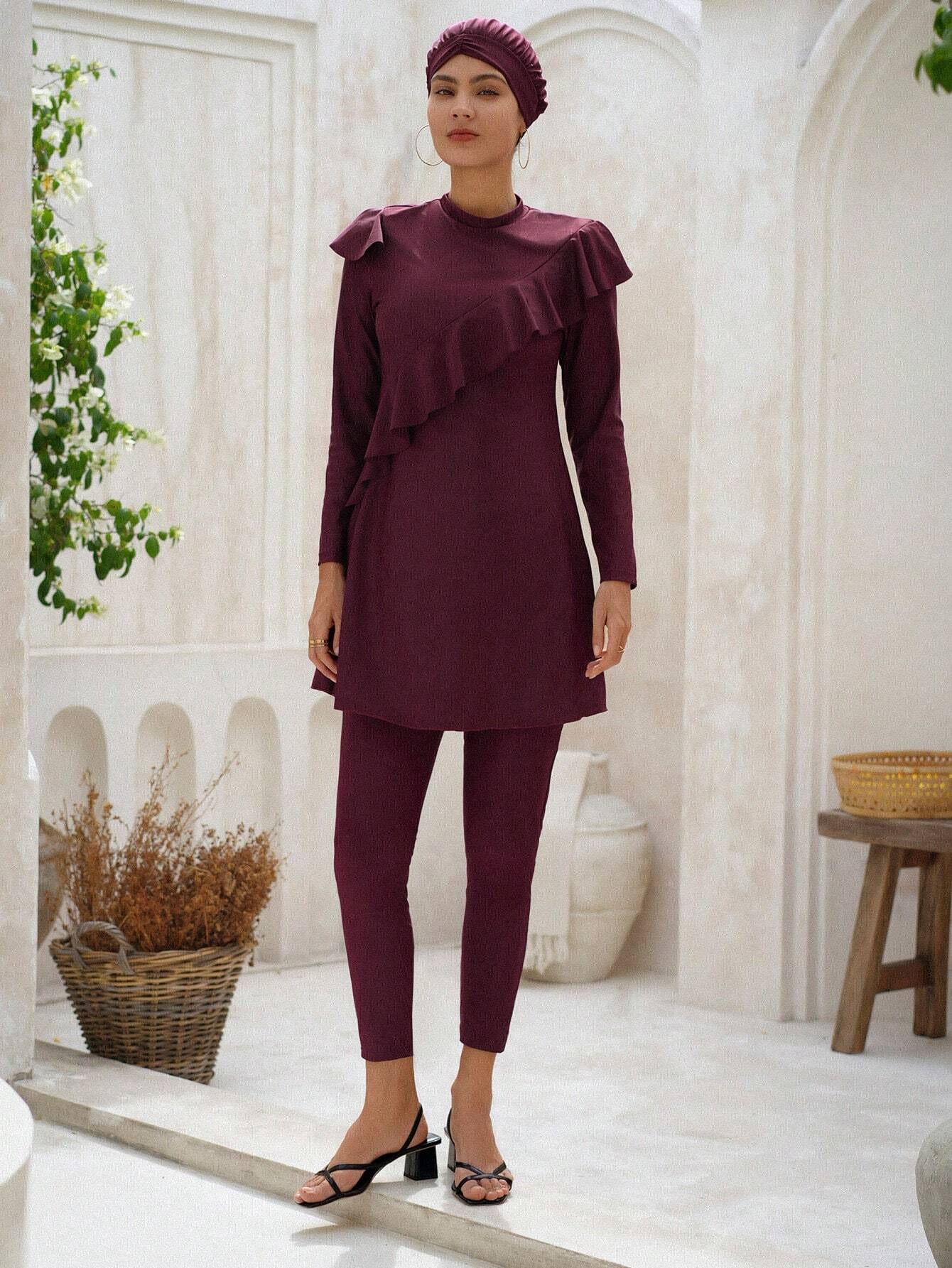 Swim Mulvari Full Coverage Summer Burkini with Ruffles for the Beach