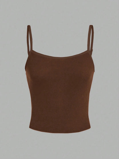 SHEIN EZwear Haut de camisole décontracté simple marron tout assorti, adapté pour l'été, coupe slim pour femmes