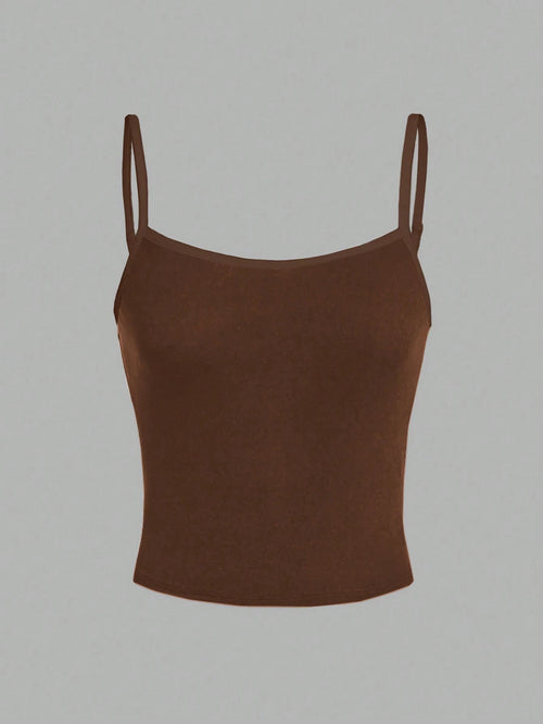SHEIN EZwear Haut de camisole décontracté simple marron tout assorti, adapté pour l'été, coupe slim pour femmes