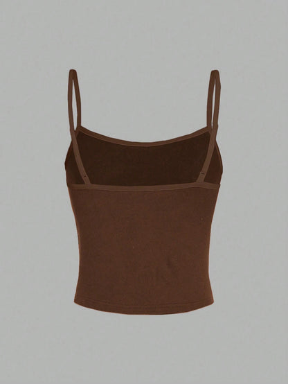 SHEIN EZwear Haut de camisole décontracté simple marron tout assorti, adapté pour l'été, coupe slim pour femmes