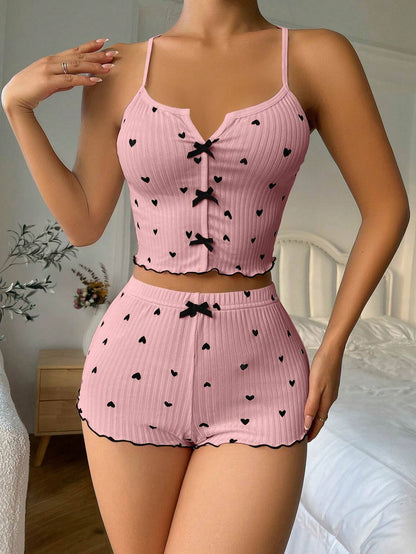 SHEIN Women's Heart Print Cami Pajama Set – Simple Everyday Sleepwear