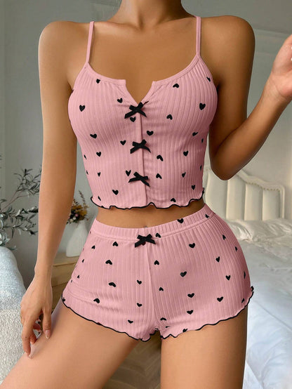SHEIN Women's Heart Print Cami Pajama Set – Simple Everyday Sleepwear