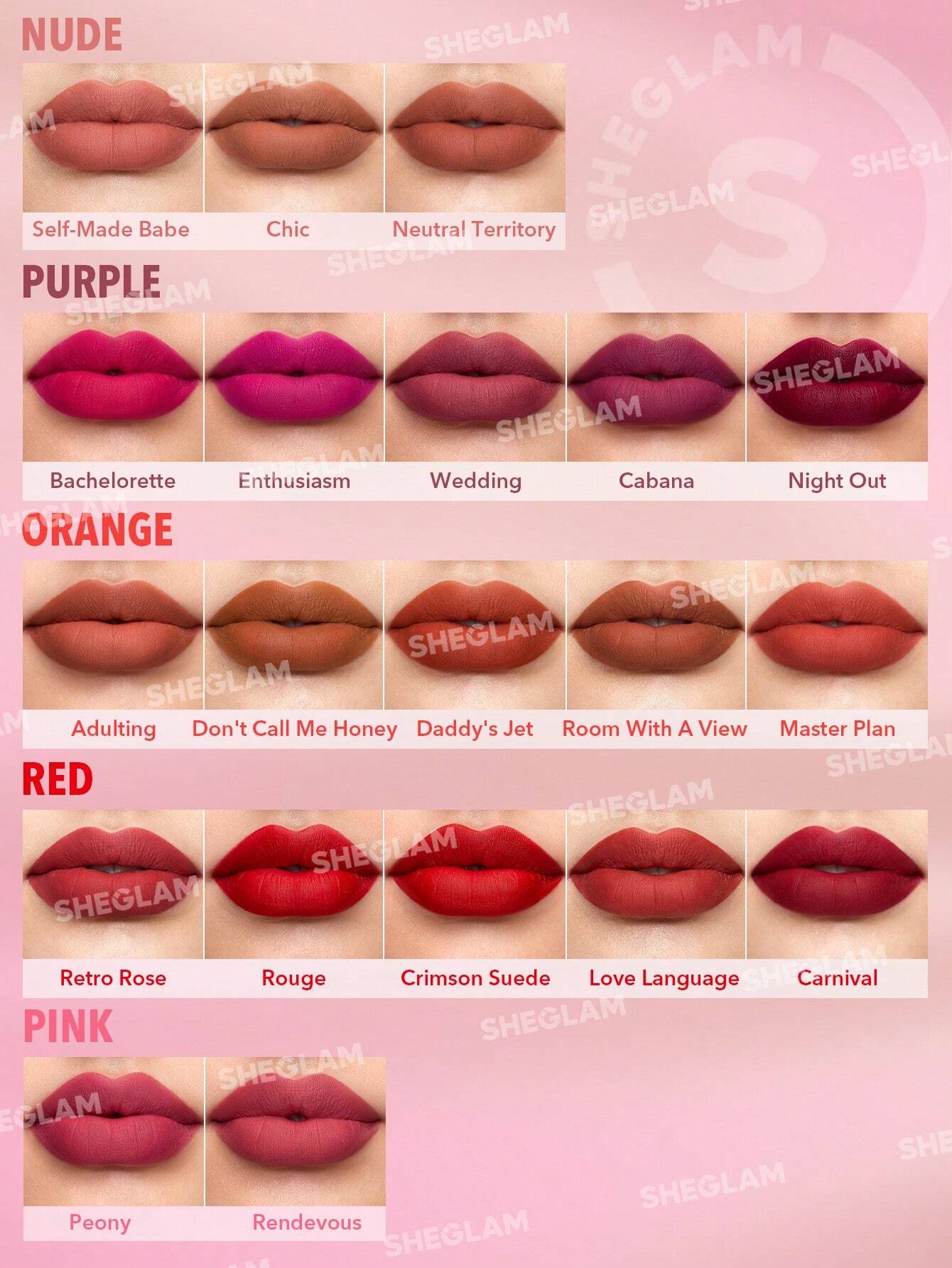 SHEGLAM Rouge à LèVres Matte Allure-Rouge 20 Couleurs Rouge