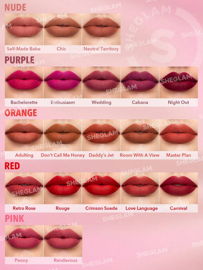 SHEGLAM Rouge à LèVres Matte Allure-Rouge 20 Couleurs Rouge