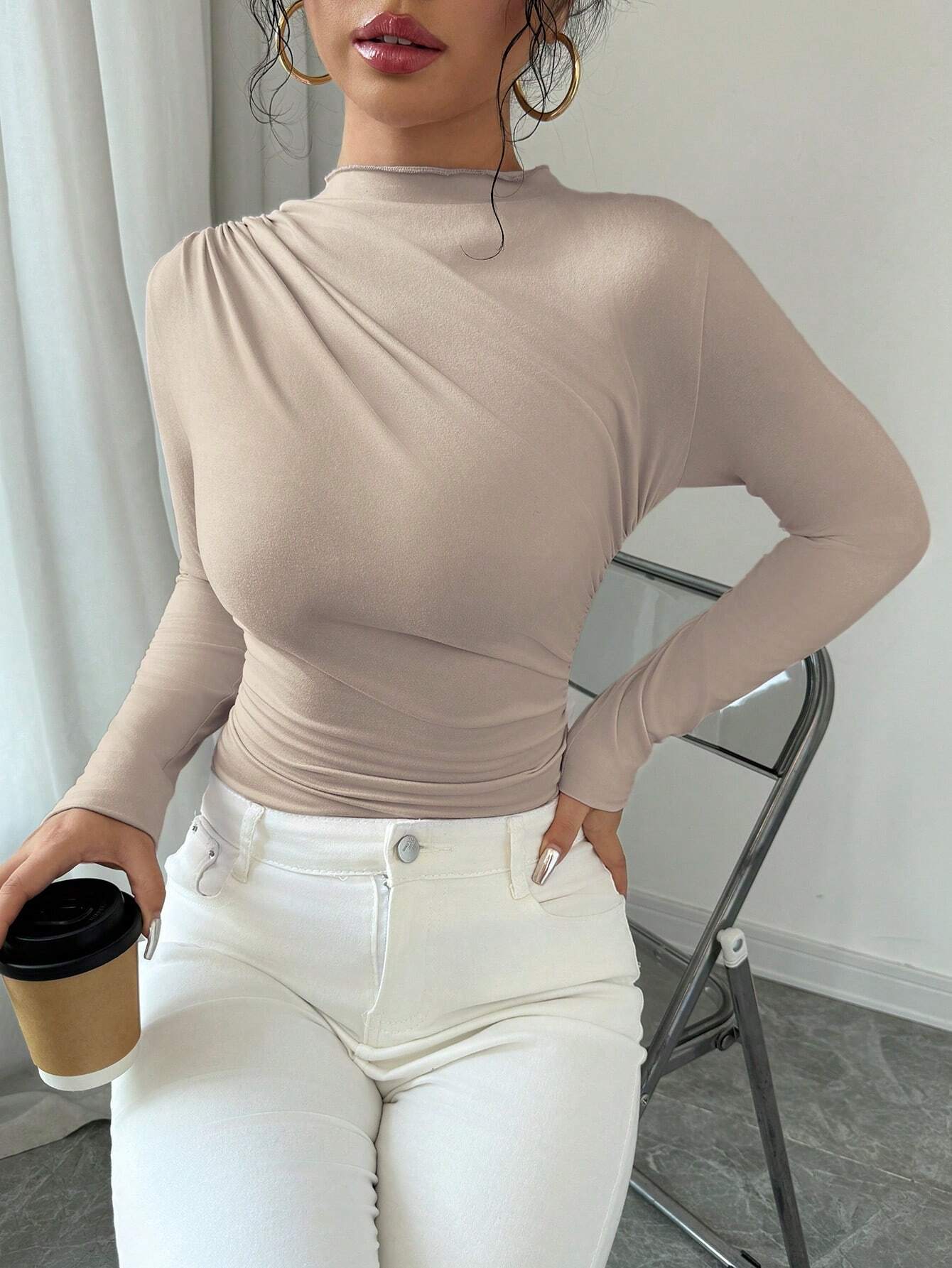 SHEIN Allurite T-shirt casual polyvalent à manches longues