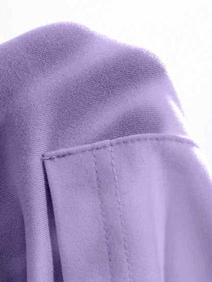 DAZY T-shirt casual à col rond, manches courtes et poche pour femmes, style preppy
