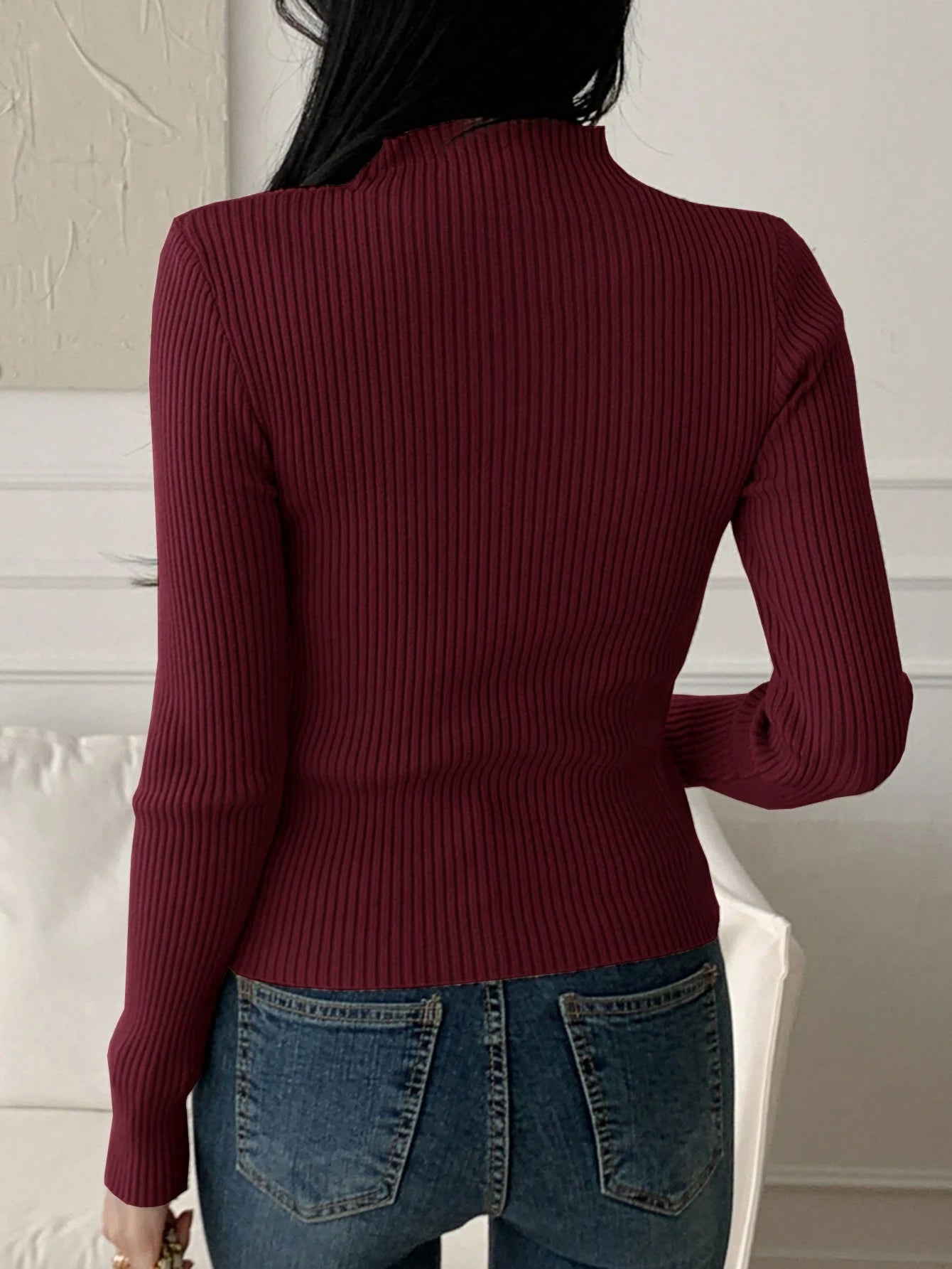DAZY Pull slim ajusté de couleur unie décontracté pour femmes