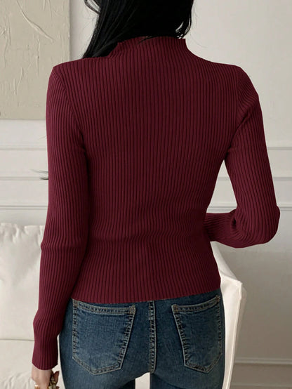DAZY Pull slim ajusté de couleur unie décontracté pour femmes