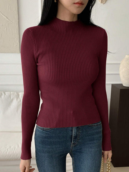DAZY Pull slim ajusté de couleur unie décontracté pour femmes