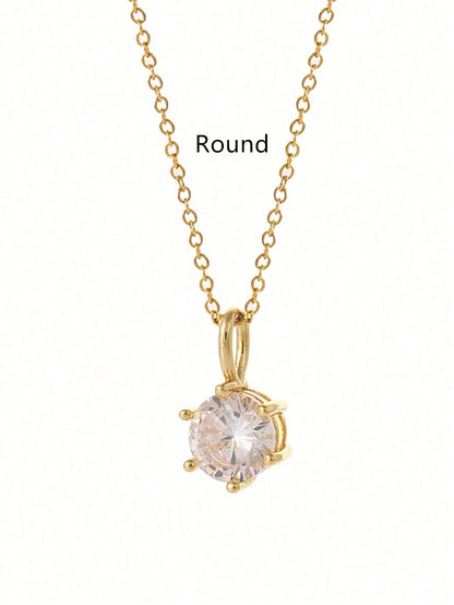 Collier Pendentif En Acier Inoxydable Étanche Et Inaltérable Au Ton Doré En Forme De Diamant Orné De Strass