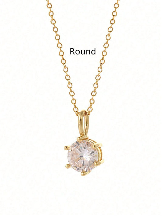 Collier Pendentif En Acier Inoxydable Étanche Et Inaltérable Au Ton Doré En Forme De Diamant Orné De Strass