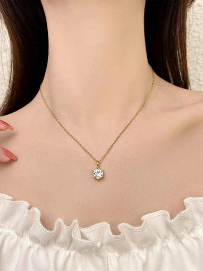 Collier Pendentif En Acier Inoxydable Étanche Et Inaltérable Au Ton Doré En Forme De Diamant Orné De Strass