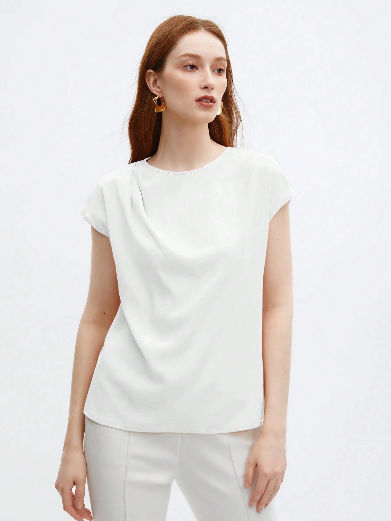 BizChic Top ample à manches courtes avec encolure ronde et froncis