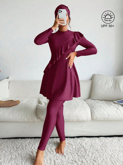 Swim Mulvari Full Coverage Summer Burkini with Ruffles for the Beach
