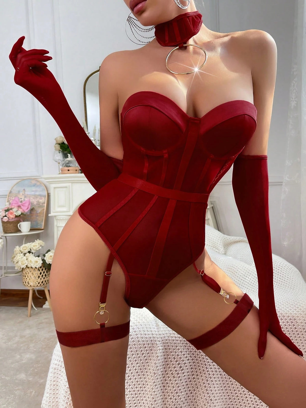 SHEIN 5pcs Black Elegant & Sexy Bodysuits For Women