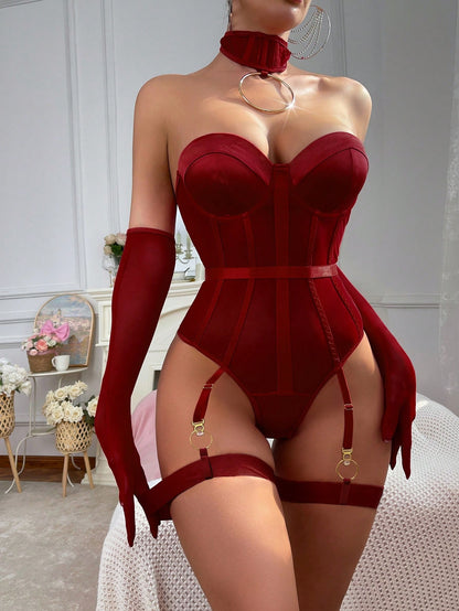 SHEIN 5pcs Black Elegant & Sexy Bodysuits For Women