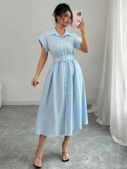 Rafferiza Robe midi de vacances bleu clair avec col, printemps/été