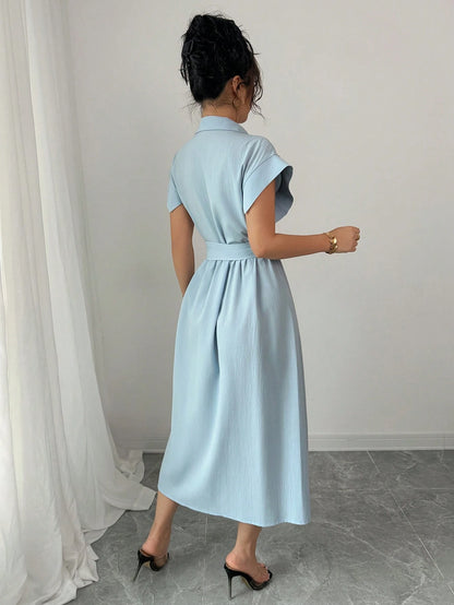 Rafferiza Robe midi de vacances bleu clair avec col, printemps/été
