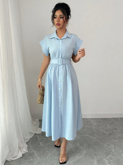 Rafferiza Robe midi de vacances bleu clair avec col, printemps/été