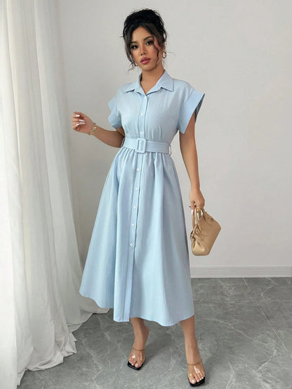Rafferiza Robe midi de vacances bleu clair avec col, printemps/été
