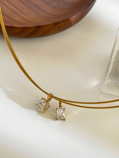 1 pièce Collier pendentif en acier inoxydable et zircone étincelant avec un toucher de luxe pour femmes