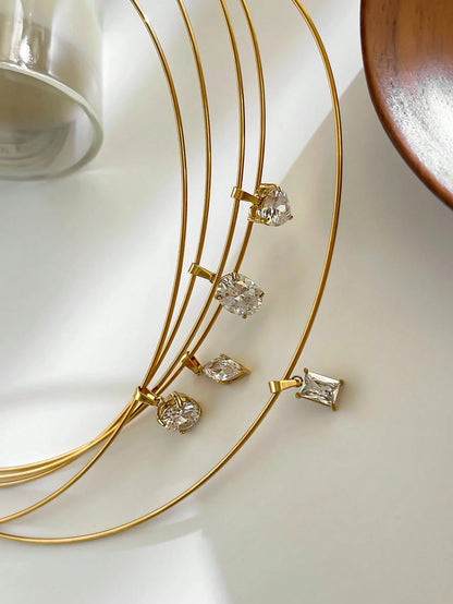 1 pièce Collier pendentif en acier inoxydable et zircone étincelant avec un toucher de luxe pour femmes