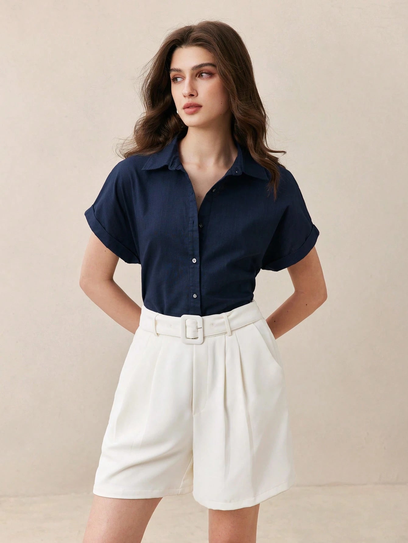 BizChic Chemise boutonnée à manches courtes et col pour femmes