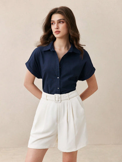 BizChic Chemise boutonnée à manches courtes et col pour femmes