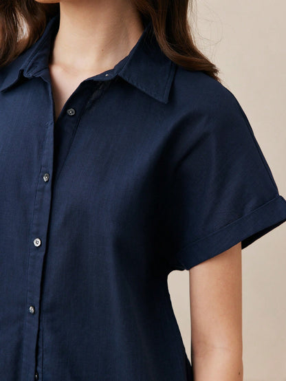 BizChic Chemise boutonnée à manches courtes et col pour femmes