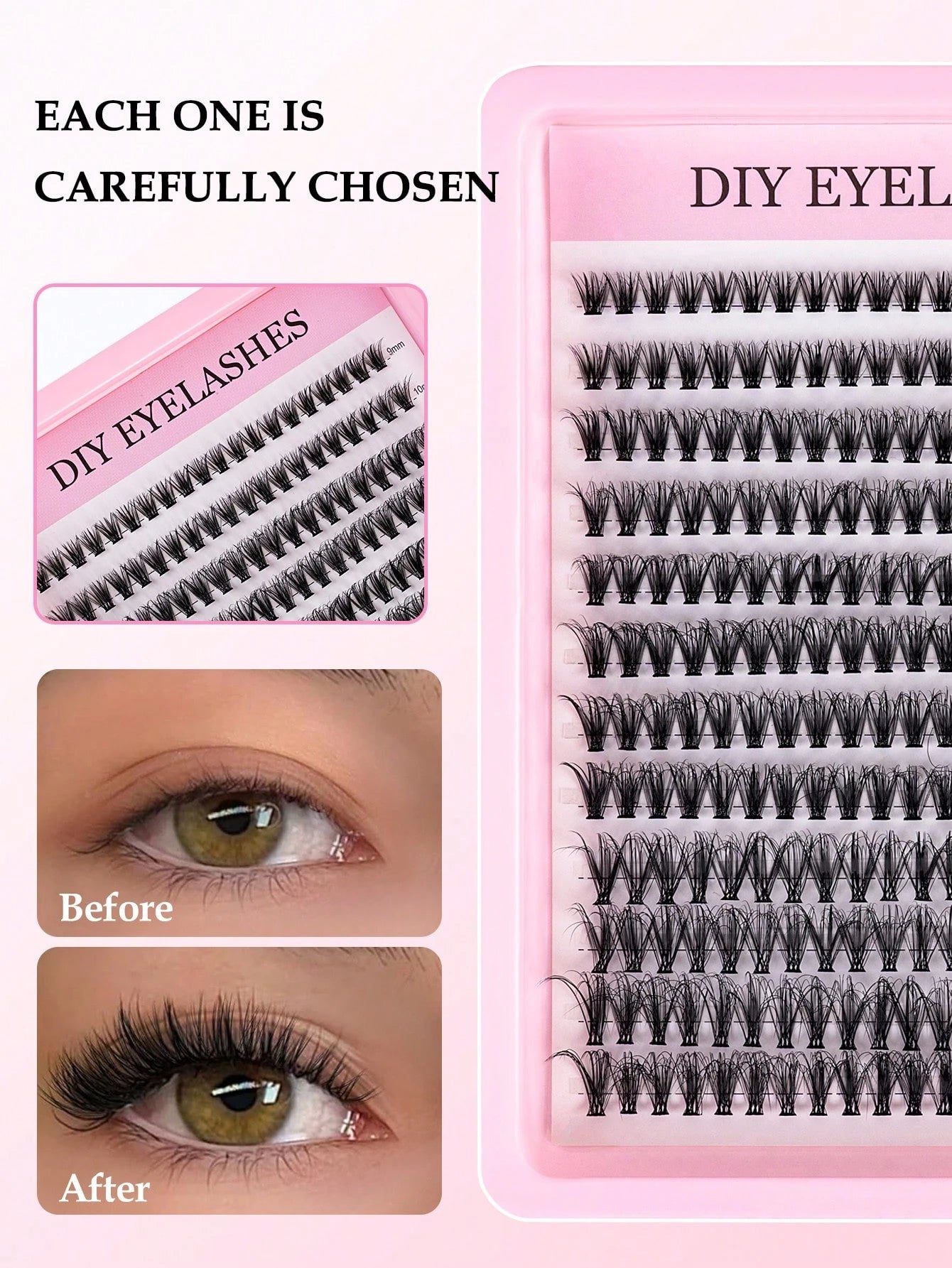 240 pièces de faux cils individuels, grande capacité, courbure 30D/40D/80D, 8-16 mm